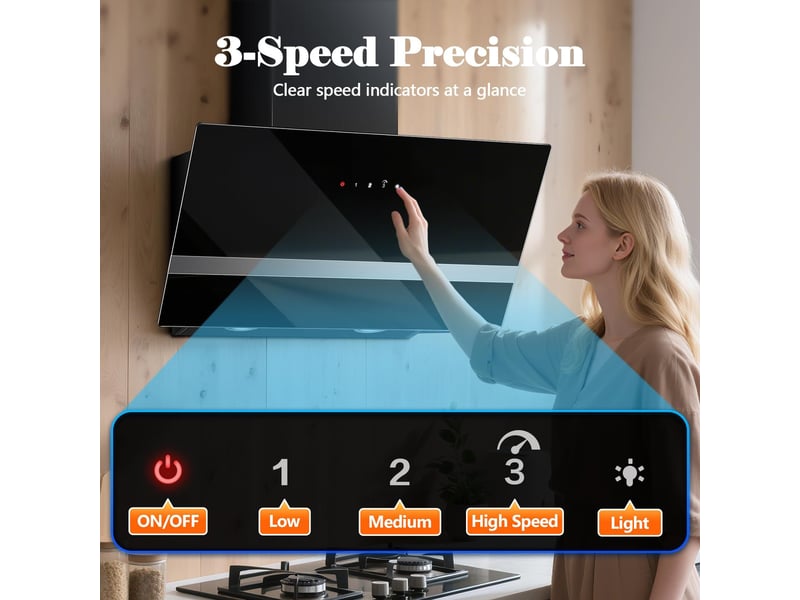 Hotte aspirante murale noire 60 cm, 450 m³h, 3 vitesses avec boost, tactile, évacuation et recyclage, éclairage led, classe a+++ - Conforama E