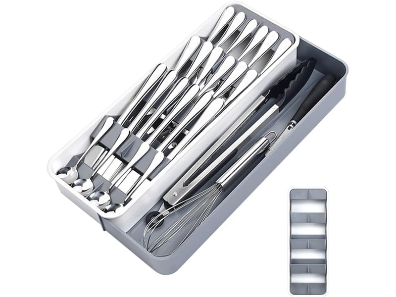  Organiseur de tiroir à couverts - plateau à couverts extensible - plateau à ustensiles compact - organiseur de rangement multifonction pour cuillères - grey silver  - Conforama A