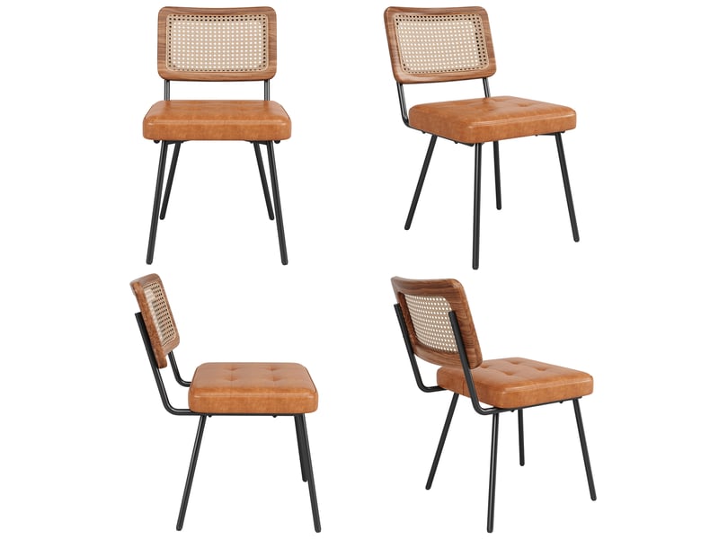  Chaise de salle à manger ergonomique avec dossier en rotin  - pieds réglables, métal et pu marron 61 × 46 × 79 cm  - Conforama A