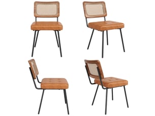 Chaise de salle à manger ergonomique avec dossier en rotin  - pieds réglables, métal et pu marron 61 × 46 × 79 cm