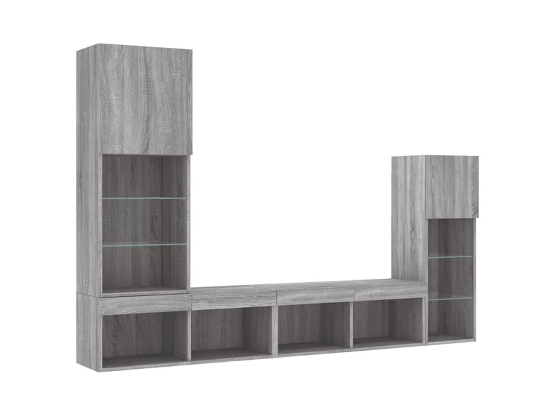 Unités murales tv avec led 4 pcs gris sonoma bois d'ingénierie shl89632 - Conforama C