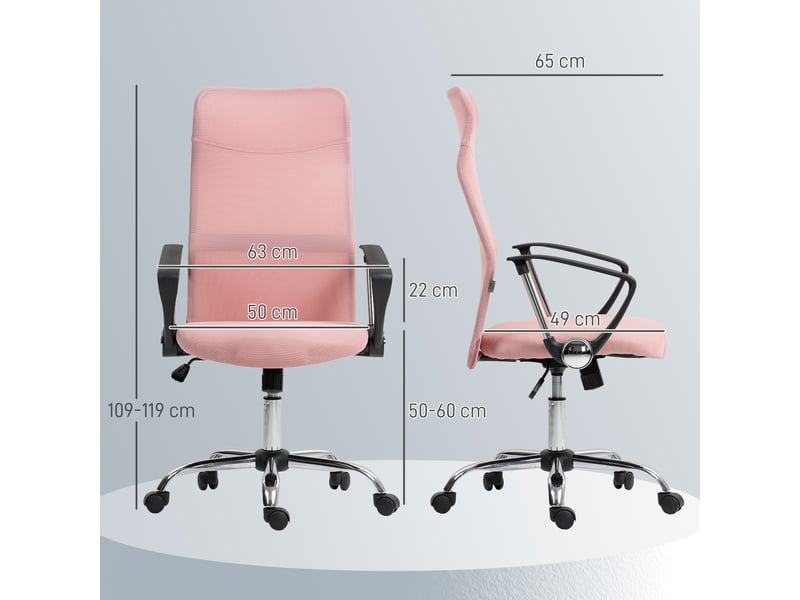  Chaise de bureau ergonomique, pivotante et réglable en hauteur avec fonction bascule, revêtement en maille, 63 x 65 x 109-119 cm, rose  - Conforama E