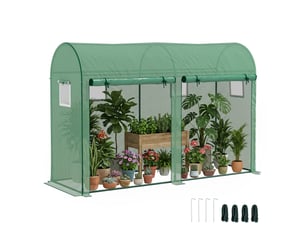 Serre tunnel jardin planteslégumes, balcon, 2 portes sectionnelles4 fenêtres, peacier, 3x1x2 m.