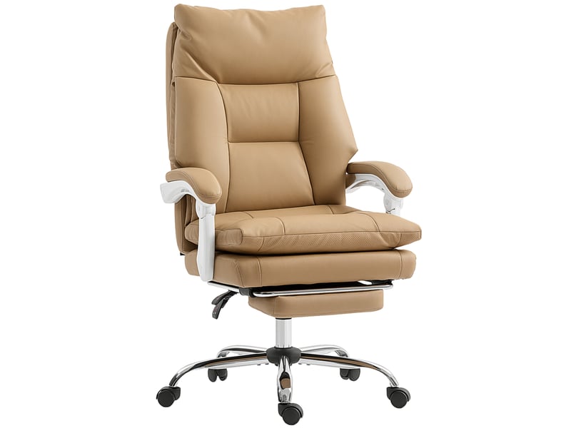  Chaise de bureau ergonomique avec soutien lombaire et repose-pieds, marron clair  - Conforama A