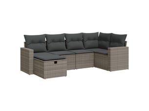 Salon de jardin 6 pcs avec coussins gris résine tressée
