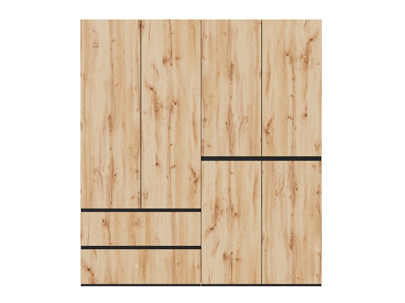 Armoire 6 portes avec 2 penderies et 5 tiroirs, décor bois clair à détails noirs pour chambre, 180 × 50 × 200 cm - Conforama A