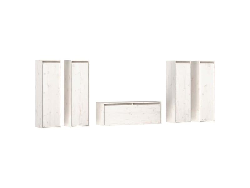  Lot de 5 meuble tv bas salon blanc bois massif de pin shl5768  - Conforama A