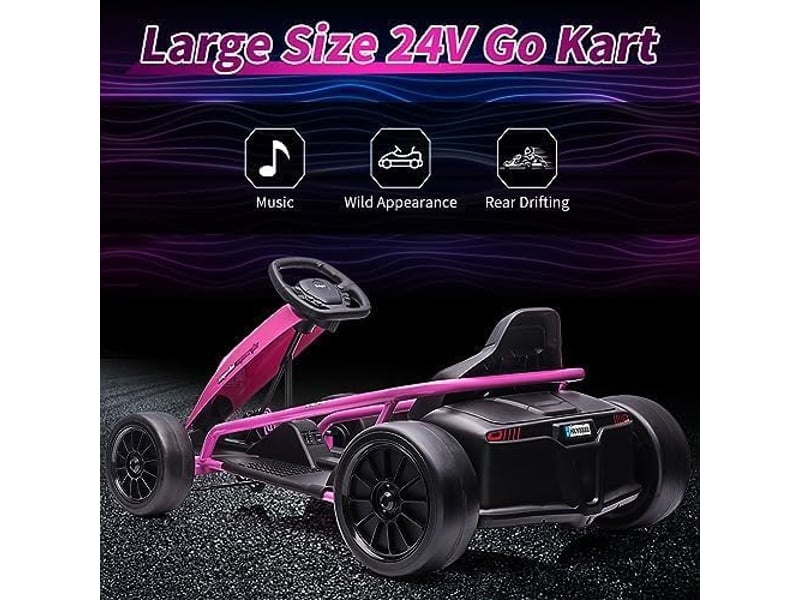  Kart électrique pour enfant 24 v, mode dérive, 2x300 w, siège réglable, mp3, 70 kg – rose PTO_0YXZP3NJ - Conforama C