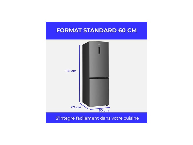 Refrigerateur combine 323 l no frost classe d 60 cm coloris argent CEFC323NFIX - Conforama E