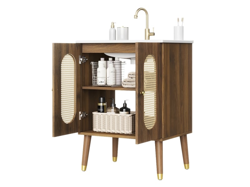 Meuble sous vasque 61x47x89 cm en mdf finition noyer avec vasque en céramique - Conforama A