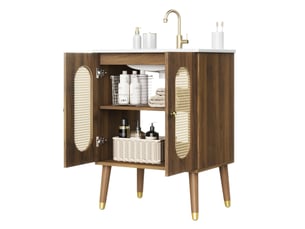 Meuble sous vasque 61x47x89 cm en mdf finition noyer avec vasque en céramique