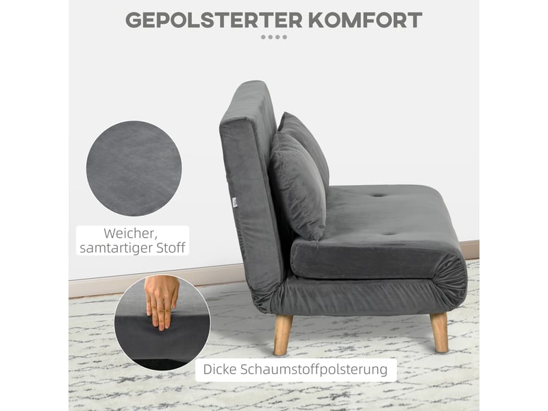  Fauteuil convertible 1 place avec dossier réglable 6 positions  - couchage d’appoint, polyester aspect velours gris  - Conforama E