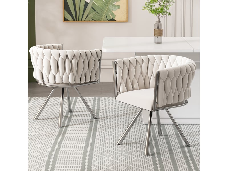  Lot de 2 chaises de salle à manger 59x44x72 cm pivotantes à 360° en métal beige et argenté  - Conforama B