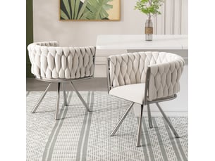 Lot de 2 chaises de salle à manger 59x44x72 cm pivotantes à 360° en métal beige et argenté