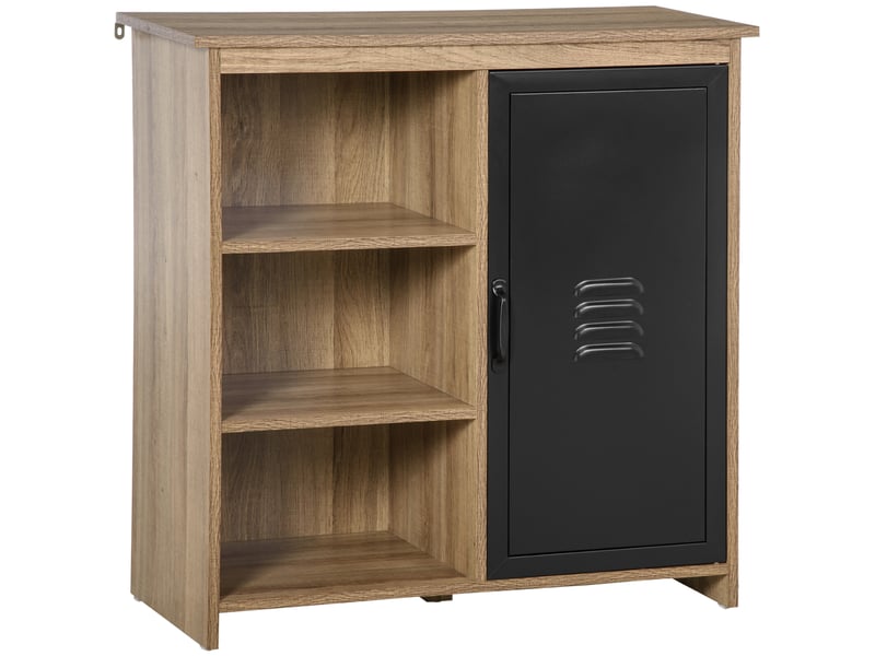 Buffet industriel - meuble de rangement sur pied 3 niches placard - en bois et porte métal noir - Conforama B