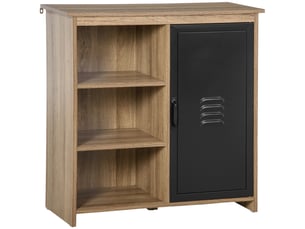 Buffet industriel - meuble de rangement sur pied 3 niches placard - en bois et porte métal noir