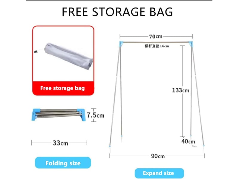 Portemanteau pliable portable, épaissi, de voyage, en acier inoxydable, pour le camping en plein air, outil de séchage portable, pour buanderie, bleu - Conforama B