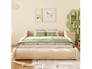Lit simple 140x200 cm <strong>MODFU</strong> <strong></strong> coloris beige