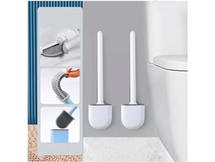 2 brosses toilette silicone avec supports, long manche plastique, nettoyage en profondeur