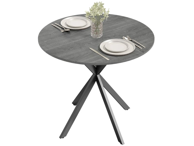  Table de cuisine ronde, 80 cm, plateau compact, panneaux de particules, métal, gris  - Conforama A