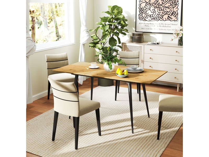Table de salle à manger extensible, table pouvant accueillir de 6 à 8 personnes, table de cuisine avec pieds en acier massif - Conforama D