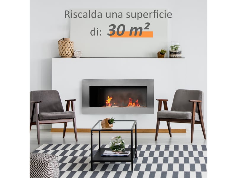  Cheminée murale au bioéthanol en acier inoxydable avec deux brûleurs, 0,9 l, 110 x 54 x 14 cm  - Conforama D