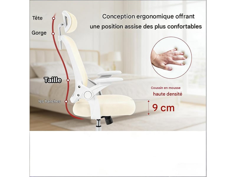  Fauteuil de bureau ergonomique avec appui-tête et accoudoirs 3d beige T5828P493341 - Conforama D