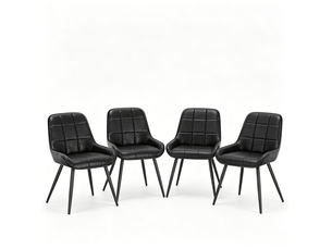 Lot de 4 chaises de salle à manger à dossier haut rembourré avec patins réglables en similicuir et métal noir