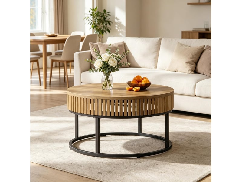  Table basse ronde 80 cm en mdf et métal homvra  - Conforama C