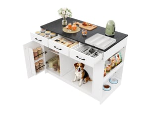 Îlot de cuisine 120x60x90 cm blanc avec 3 tiroirs et étagère à épices