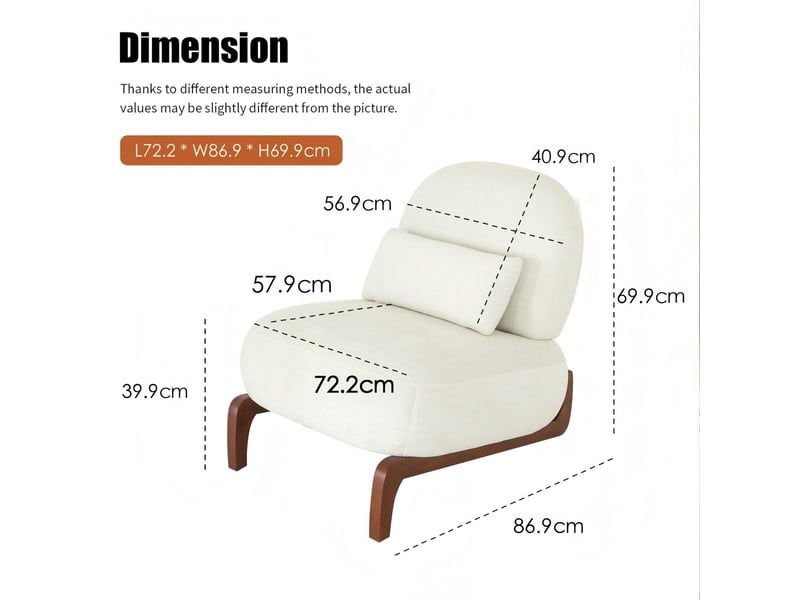  Fauteuil d'accent 72.2x86.9x69.9cm – chaise de salon sans accoudoirs avec coussin moelleux et oreiller lombaire – tissu de chenille - blanc  - Conforama C