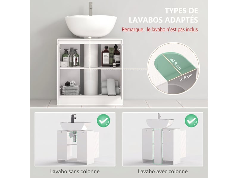  Meuble sous-vasque 2 portes avec étagère blanc 60 x 30 x 59,8 cm  - Conforama D