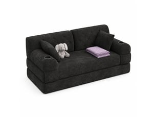 Canapé convertible 2 places 168.00×80.00×81.00 cm en velours côtelé avec porte-gobelets et poches latérales noir chicfurn