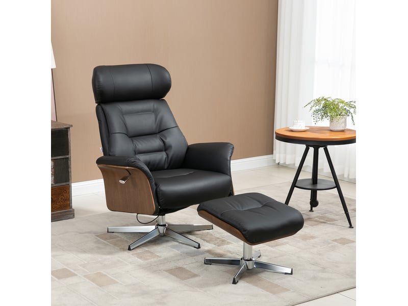  Fauteuil relax inclinable pivotant avec repose-pieds, simili cuir noir, charge maximale 150 kg  - Conforama B