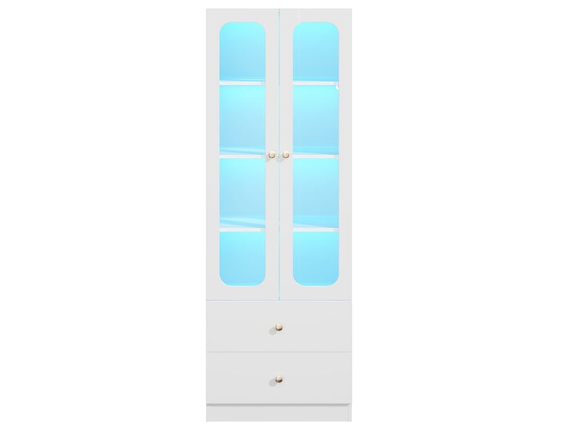  Vitrine avec 4 niveaux, 2 tiroirs et éclairage led rgb piloté par application pour salon, 60 × 35 × 170 cm  - Conforama A
