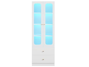 Vitrine avec 4 niveaux, 2 tiroirs et éclairage led rgb piloté par application pour salon, 60 × 35 × 170 cm