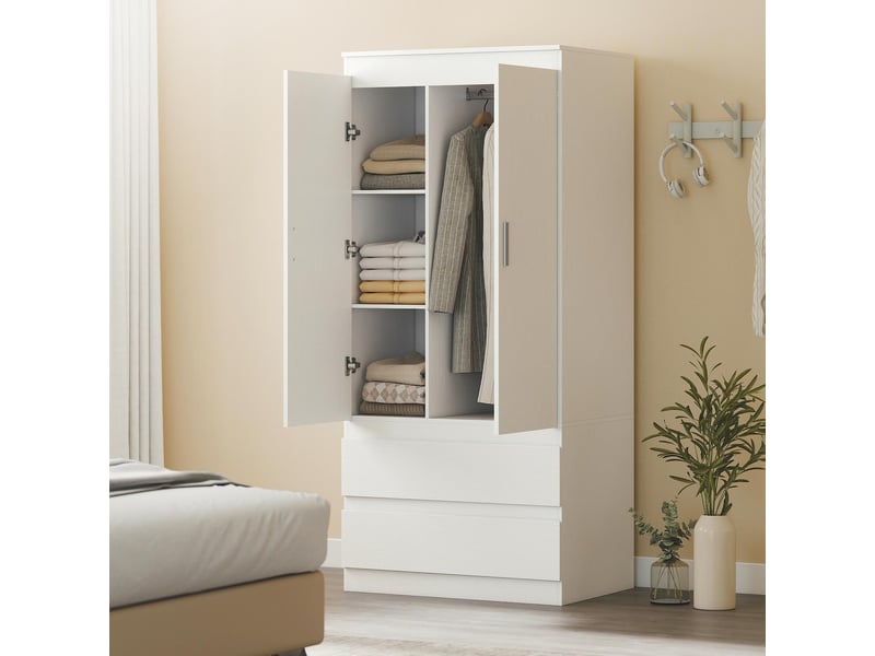  Armoire de chambre 2 portes et 2 tiroirs blanc 80x55x177,5 cm  - Conforama B