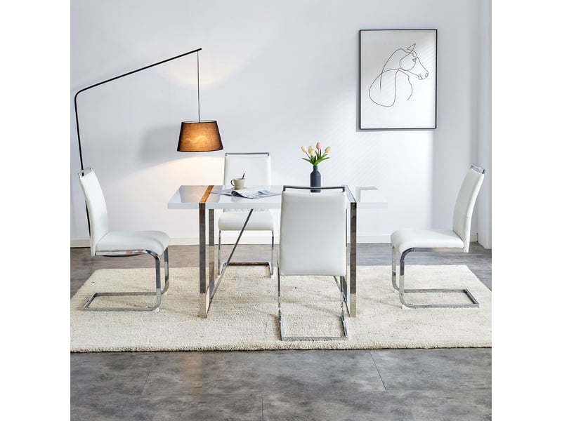  Chaise de salle à manger lot de 4, dossier ergonomique revêtement similicuir et lin, patins antidérapants, entretien facile  - Conforama B