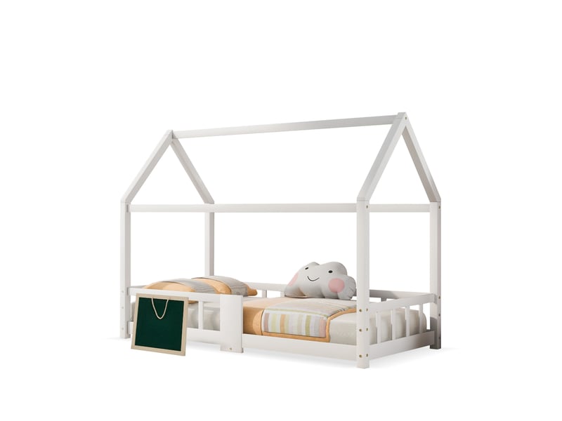  Modenvie lit cabane enfant 90x200 cm - avec tableau et sommier inclus, sans matelas - blanc  - Conforama A