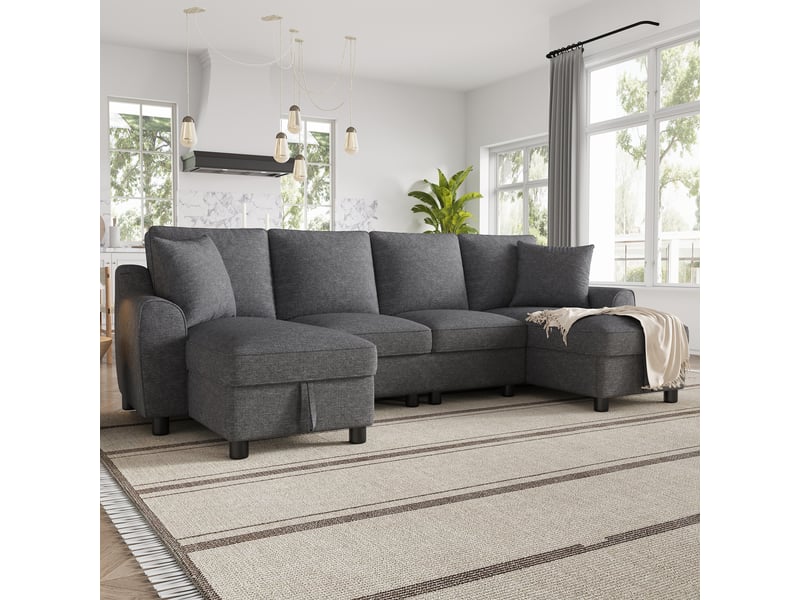  Canapé d'angle, canapé modulable, 2 places, en chenille, gris, pliable, 280 x 137 x 84 cm, design moderne  - Conforama E