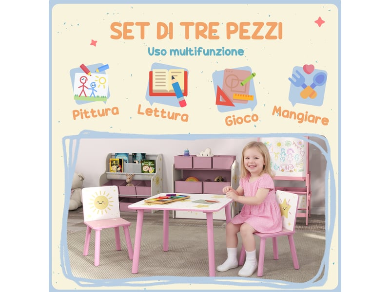 Ensemble de mobilier pour chambre d'enfant avec table et 2 chaises pour enfants de 3 à 8 ans, motif étoiles, rose - Conforama E