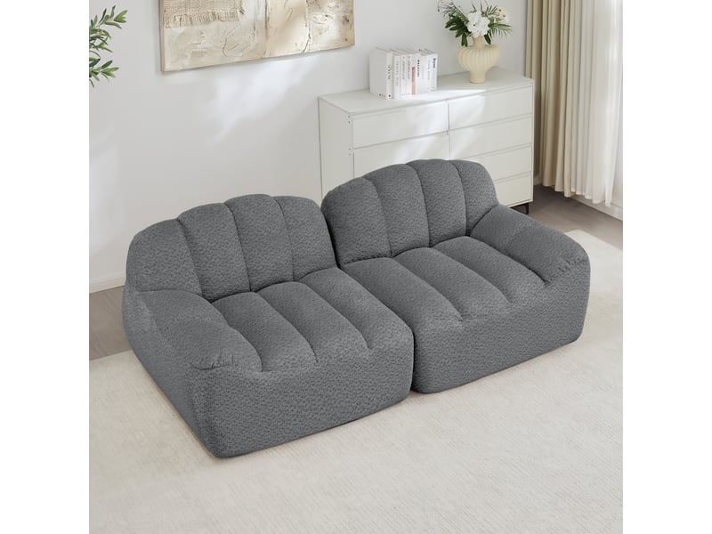  Canapé modulaire 2 places sans structure, forme coquillage, assise profonde, sans montage, gris  - Conforama B