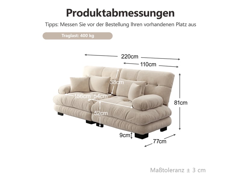  Canapé d’angle en tissu marron clair, 2 places, 220 cm, réversible, modulable W3325S00041 - Conforama E