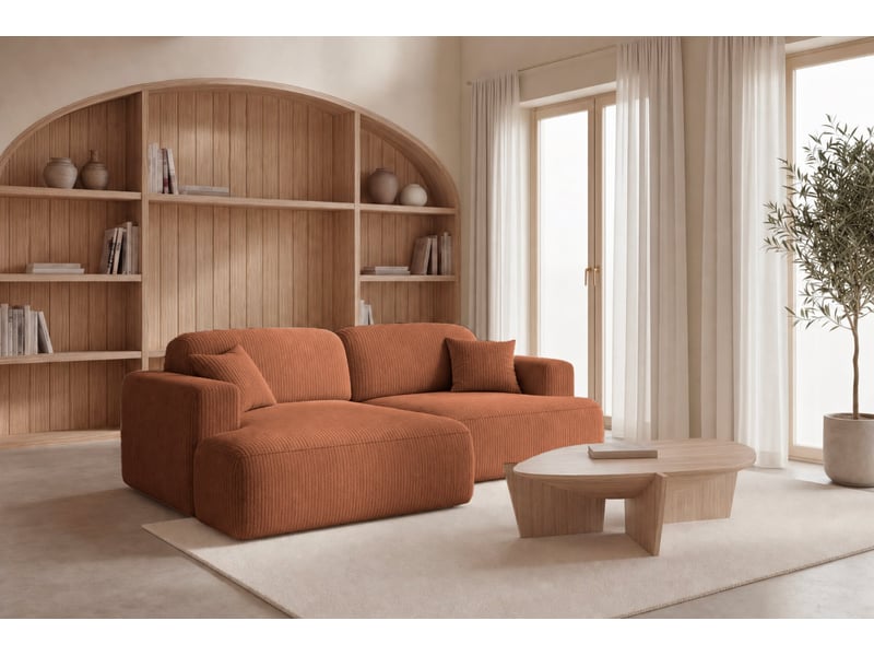  Chiara - canapé d'angle convertible petit velours côtelé 4 places terracotta gauche  - Conforama B