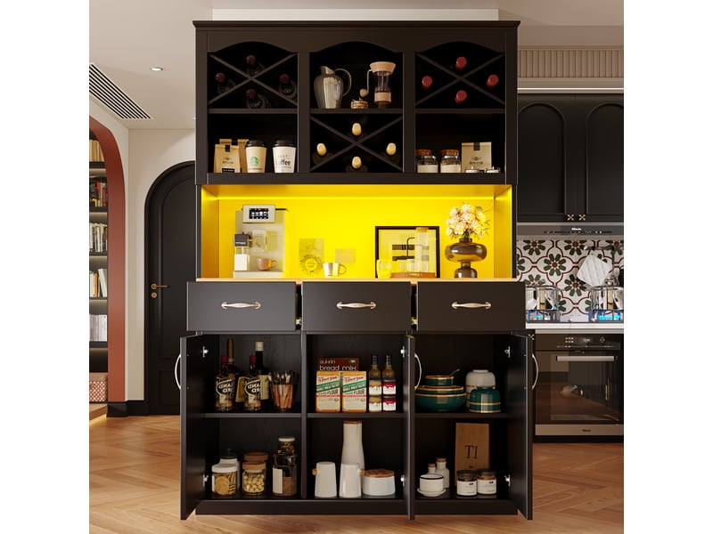  Buffet de cuisine 120x40x180 cm – 3 portes, 3 tiroirs – éclairage led intégré – moderne  - Conforama B