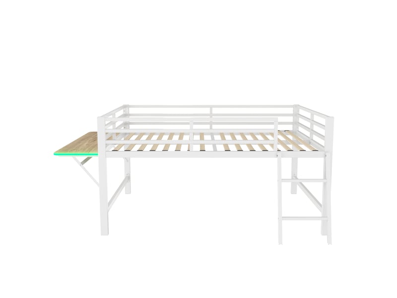Lit enfant métal blanc 140x200 cm avec bureau, garde-corps, échelle et led - Conforama A