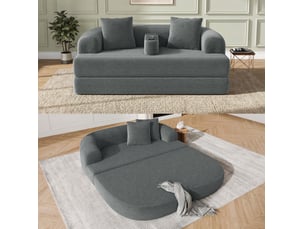 Canapé droit 2 places en velours côtelé gris foncé, pliable avec espace lounge et accoudoir amovible