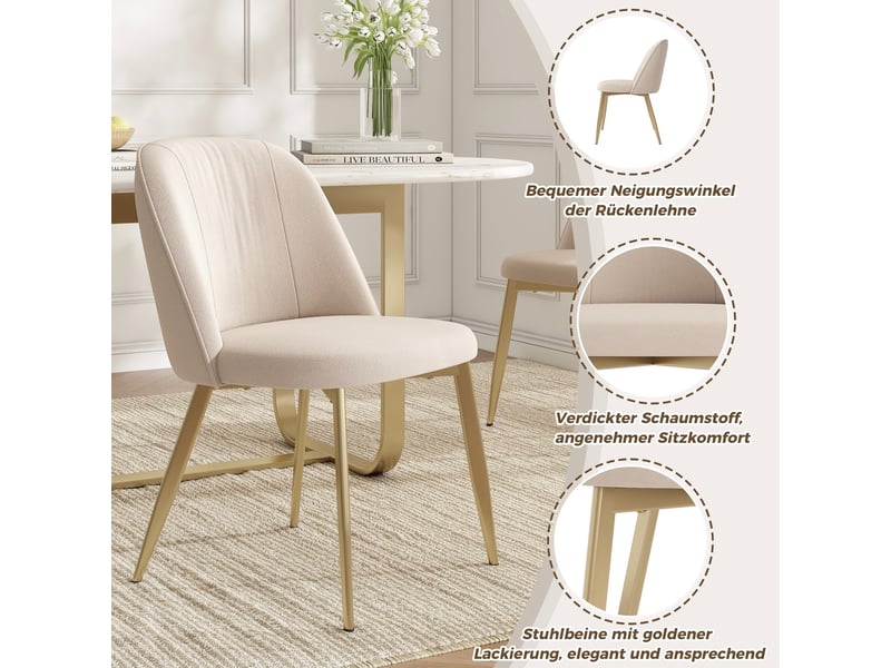  Lot de 4 chaises de salle à manger,53x50x80 cm,velours,beige et doré  - Conforama D