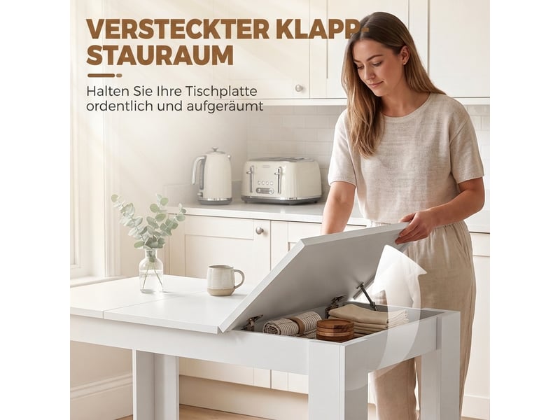  Table à manger 4 personnes avec rangements intégrés blanc 120 x 60 x 75,5 cm  - Conforama E