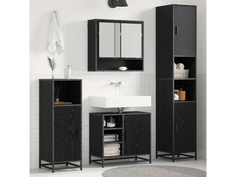  Ensemble de mobilier de salle de bain 3 pièces chêne noir cf64459  - Conforama B